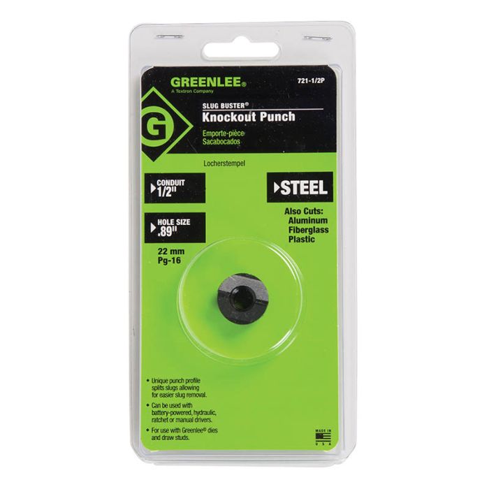 Greenlee Slug-Buster 721-1/2P Round Replacement Knockout Punch, 7/8 in Dia  Cutting, 1/2 in Conduit/Pipe